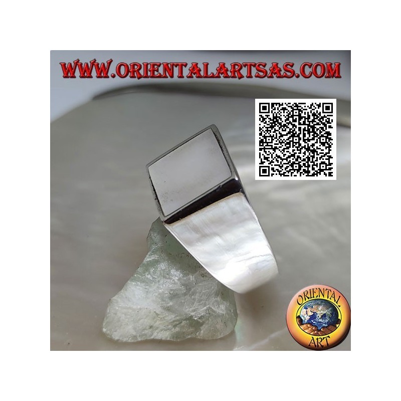 Silver ring with square mother of pearl flush with the edge on a smooth 13 * 13 setting