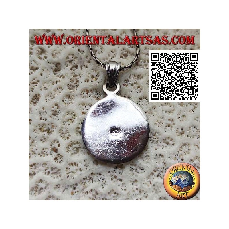 Silver pendant, rounded rounded medal with sun engraved in the center