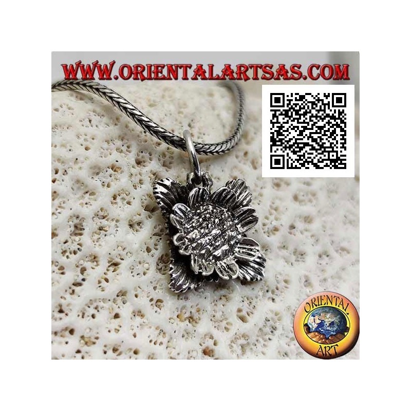 Pendentif en argent en forme de tournesol avec des feuilles