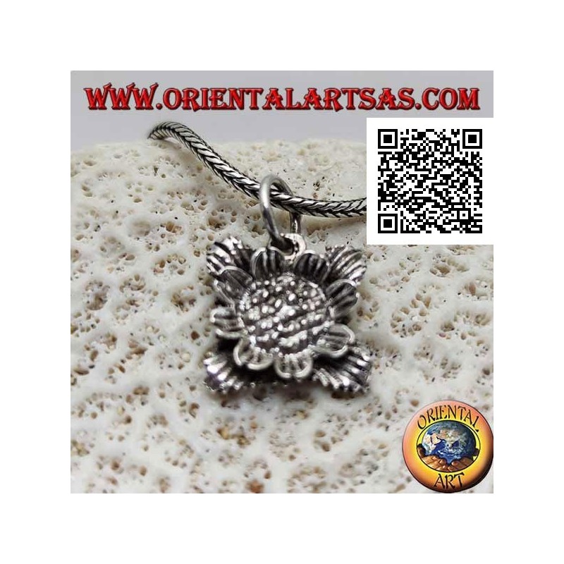 Pendentif en argent en forme de tournesol avec des feuilles