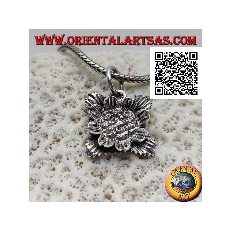Pendentif en argent en forme de tournesol avec des feuilles