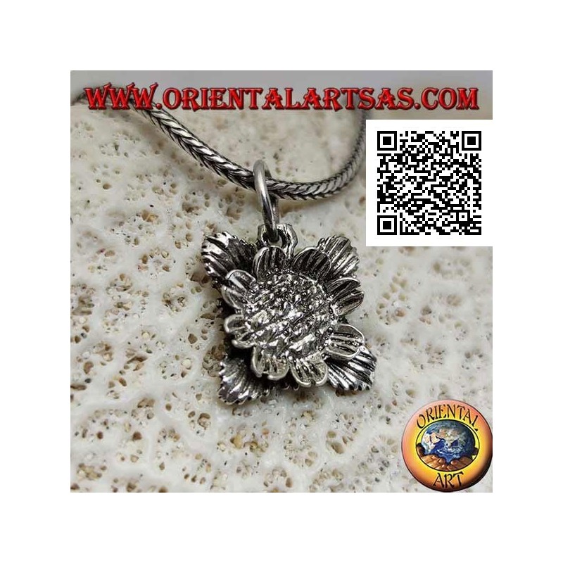 Pendentif en argent en forme de tournesol avec des feuilles
