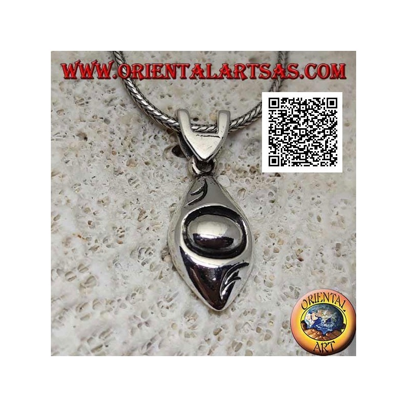 Silver pendant in the shape of a smooth rounded eye with engraved pupil