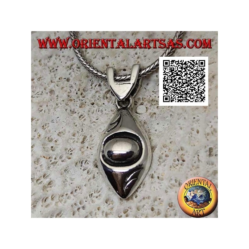 Silver pendant in the shape of a smooth rounded eye with engraved pupil