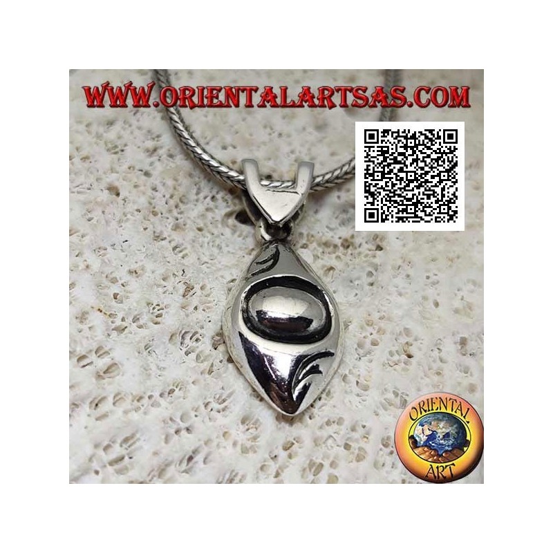 Pendentif en argent en forme d'oeil arrondi lisse avec pupille gravée