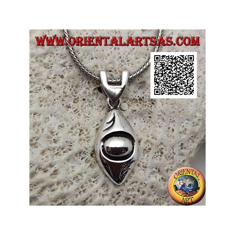 Silver pendant in the shape of a smooth rounded eye with engraved pupil