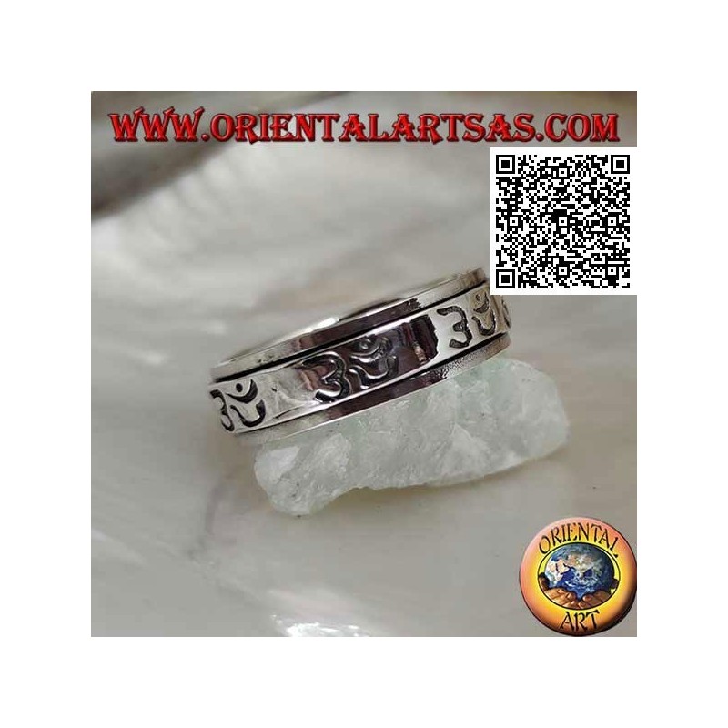 Anti-Stress rotierender Silberring, glatt mit graviertem ॐ (Aum od Om, Hindu Sanskrit Silbe)