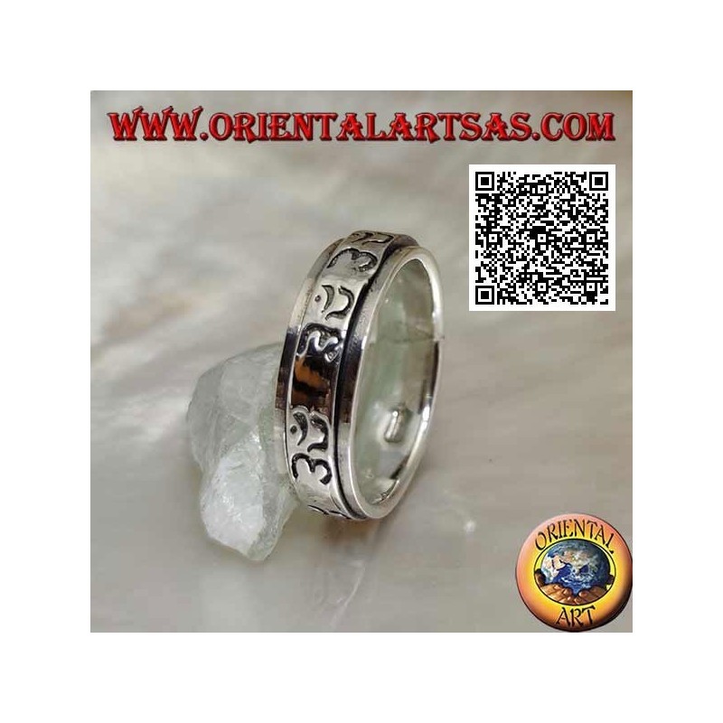 Anillo de plata giratorio antiestrés, liso con grabado ॐ (Aum od Om, sílaba sánscrita hindú)