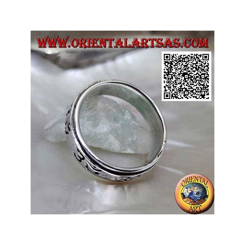 Bague en argent rotative anti-stress, lisse avec ॐ gravé (Aum od Om, syllabe sanskrit hindou)