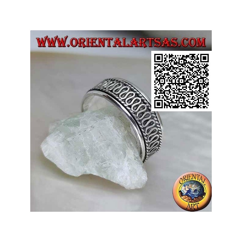 Aro de plata giratorio antiestrés, con serpentina central entre cordones