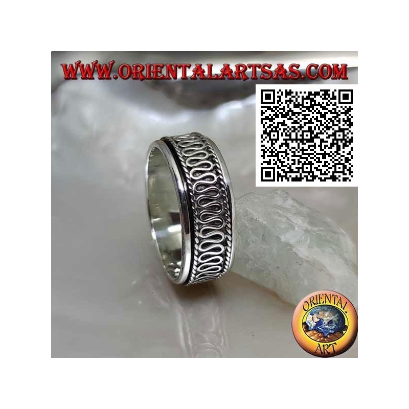 Anneau en argent rotatif anti-stress, avec serpentin central entre les cordons
