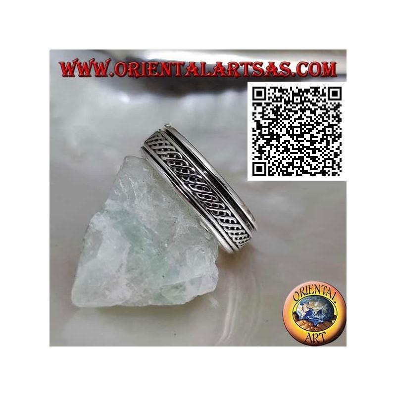 Anti-stress rotating silver ring, two wavy lines intertwined with each other