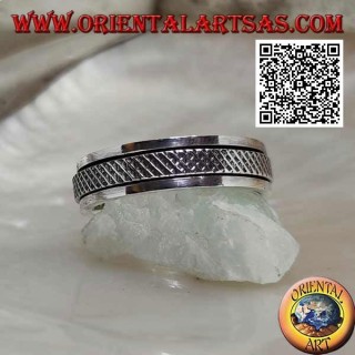 Anillo de plata giratorio antiestrés, celosía de tejido X