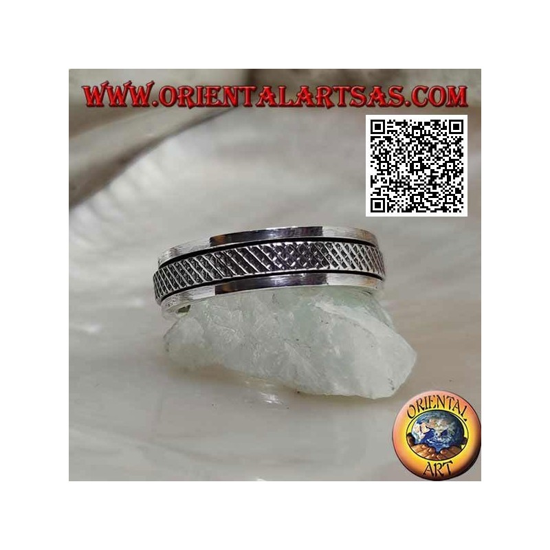 Anneau en argent rotatif anti-stress, treillis tissé en X