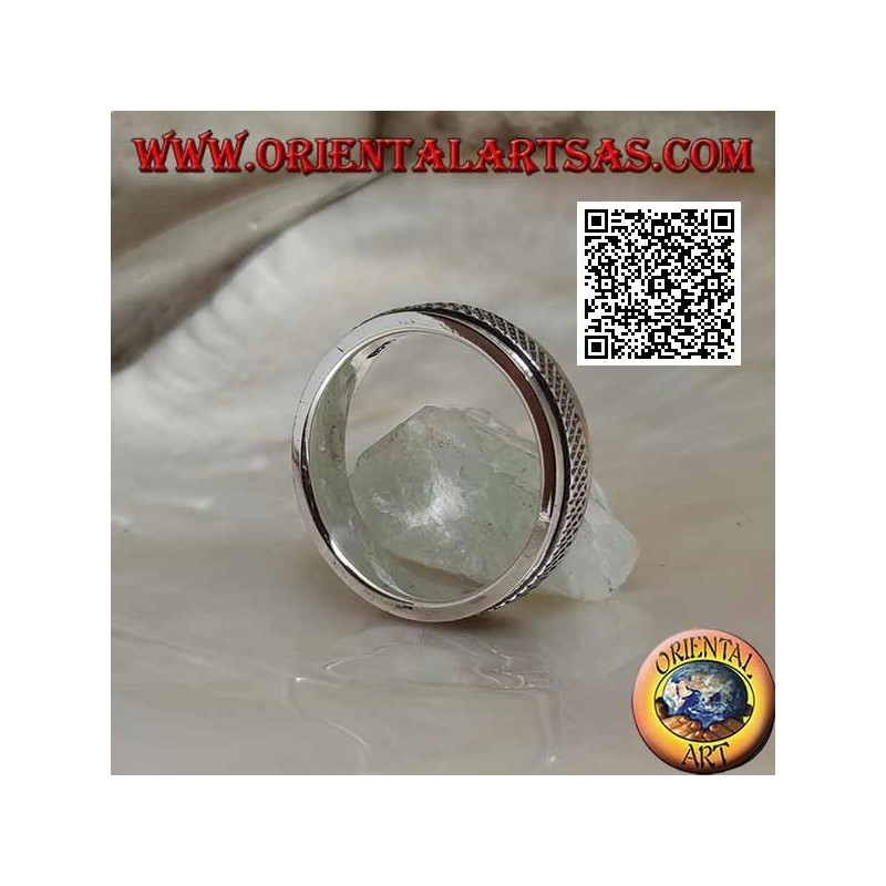 Anti-stress rotating silver band ring, X-woven lattice