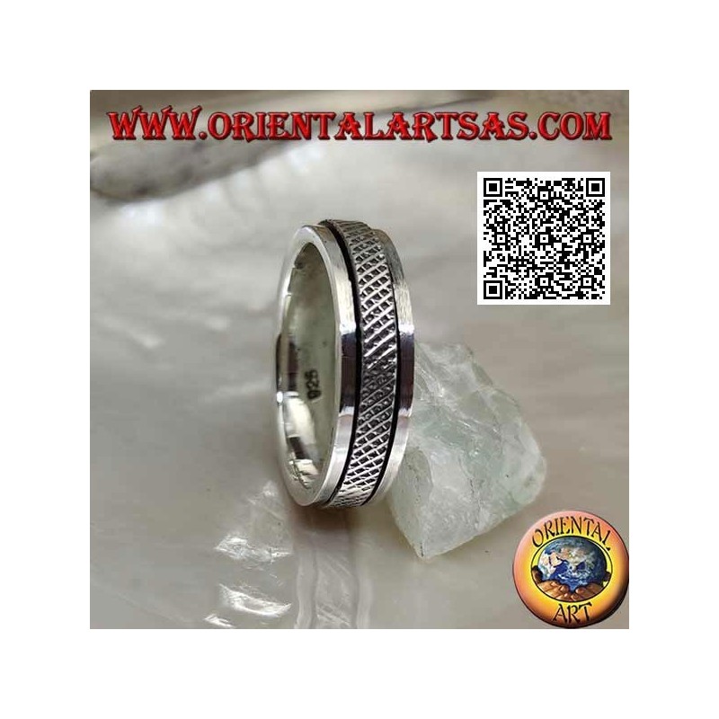 Anneau en argent rotatif anti-stress, treillis tissé en X