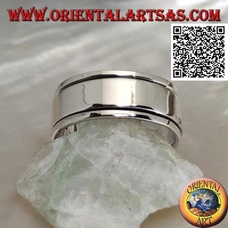 Anti-stress rotating silver ring, smooth ring on smooth ring