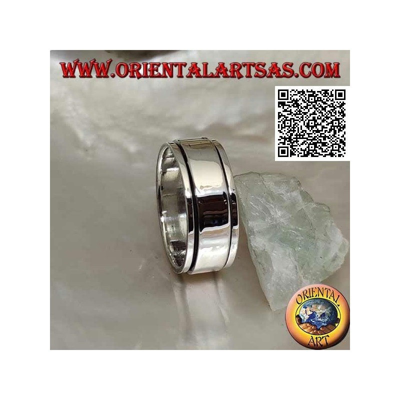 Anello fedina in argento girevole antistress, anello liscio su anello liscio