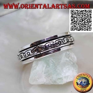 Anello fedina in argento girevole antistress, due linee curve ad "e" a specchio