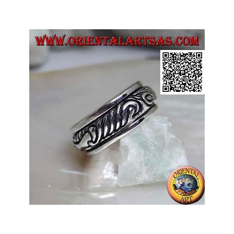 Anillo de plata giratorio antiestrés, convexo con motivo maorí grabado
