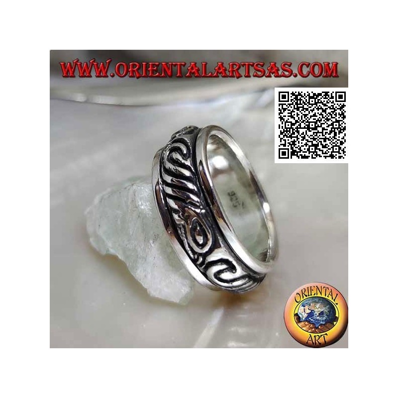 Anillo de plata giratorio antiestrés, convexo con motivo maorí grabado