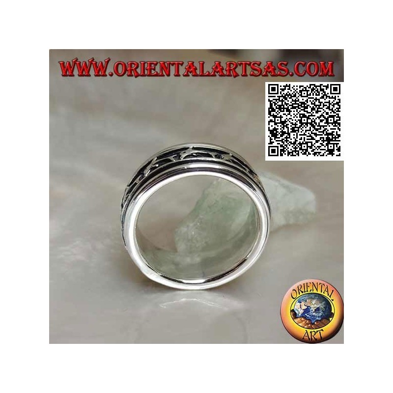Anillo de plata giratorio antiestrés, con una serie de delfines saltarines en bajorrelieve