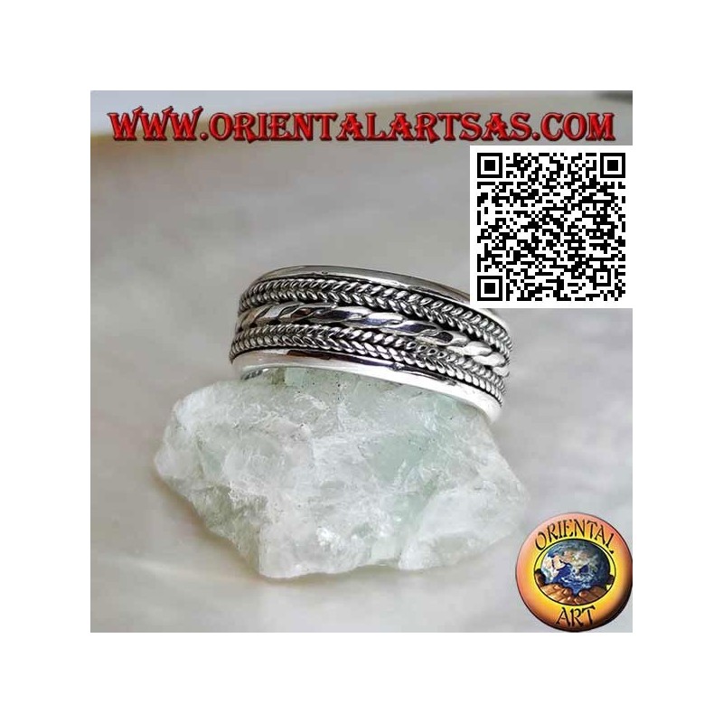 Anillo de plata giratorio antiestrés, cordón entrelazado
