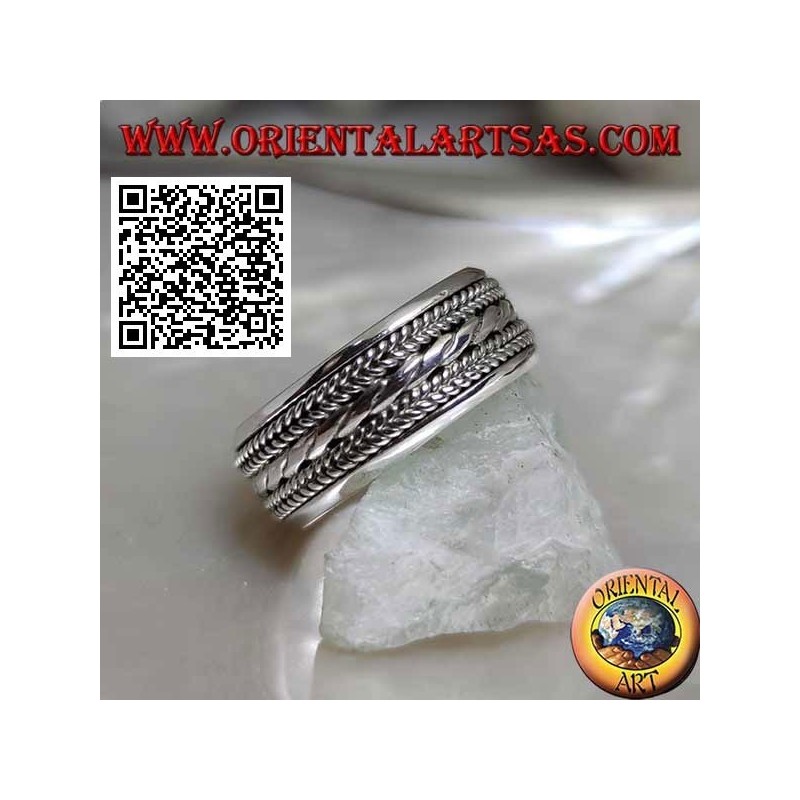 Anti-stress rotating silver ring, intertwining cord