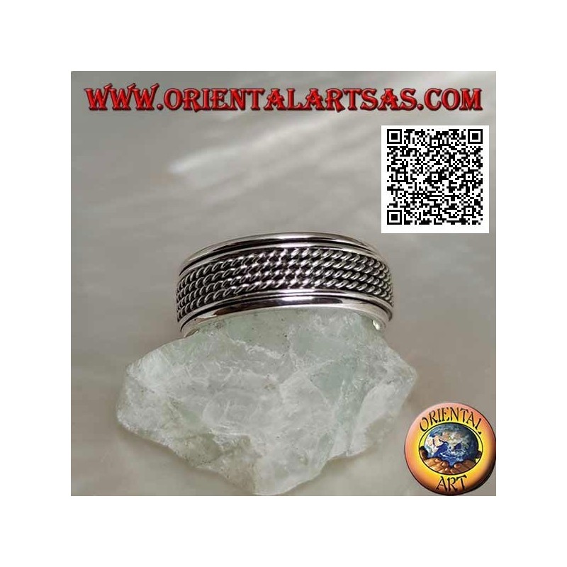 Anillo de plata giratorio antiestrés, cordón cuádruple enrollado