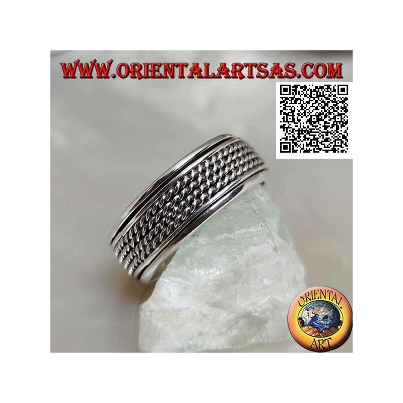 Anillo de plata giratorio antiestrés, cordón cuádruple enrollado