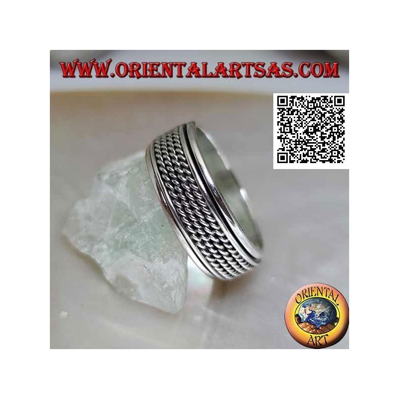 Anneau argenté rotatif anti-stress, quadruple cordon enroulé