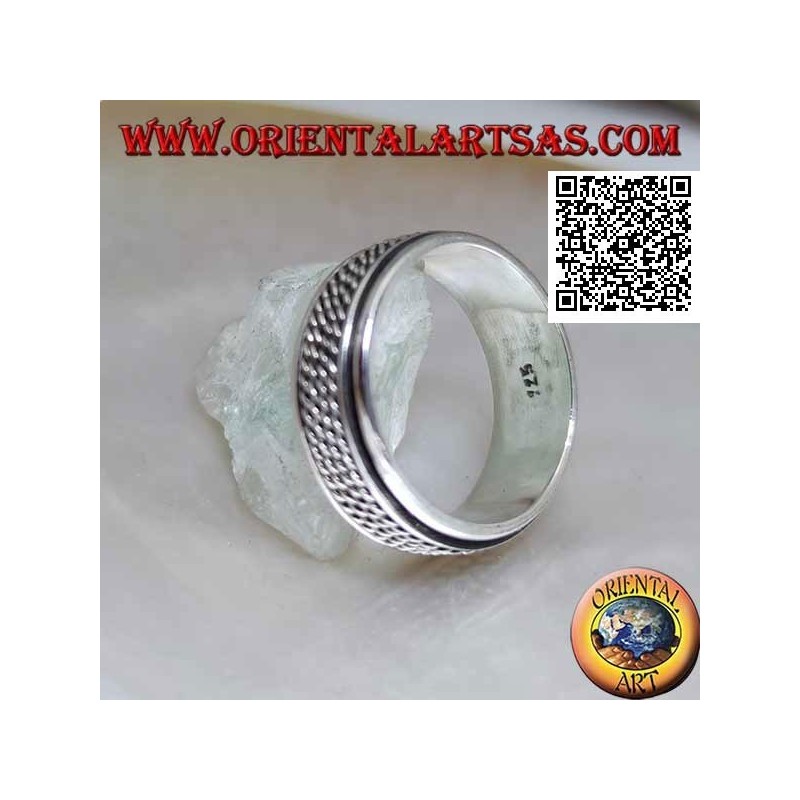 Anello fedina in argento girevole antistress, quadruplo cordino arrotolato