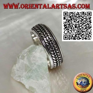 Anello fedina in argento girevole antistress, triplo cordino arrotolato