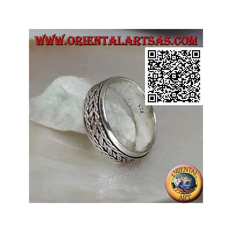 Anillo de plata giratorio antiestrés, cordón enrollado entre entrelazados