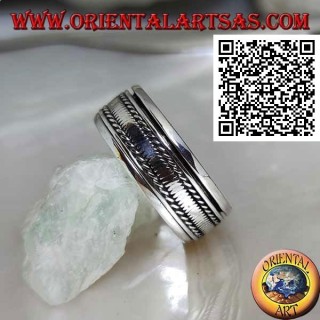 Anillo de banda plateado giratorio antiestrés, con banda suave entre entrelazados