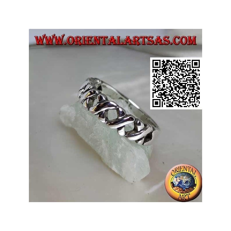 Anello in argento a fedina crescente con bastoncini a "X"