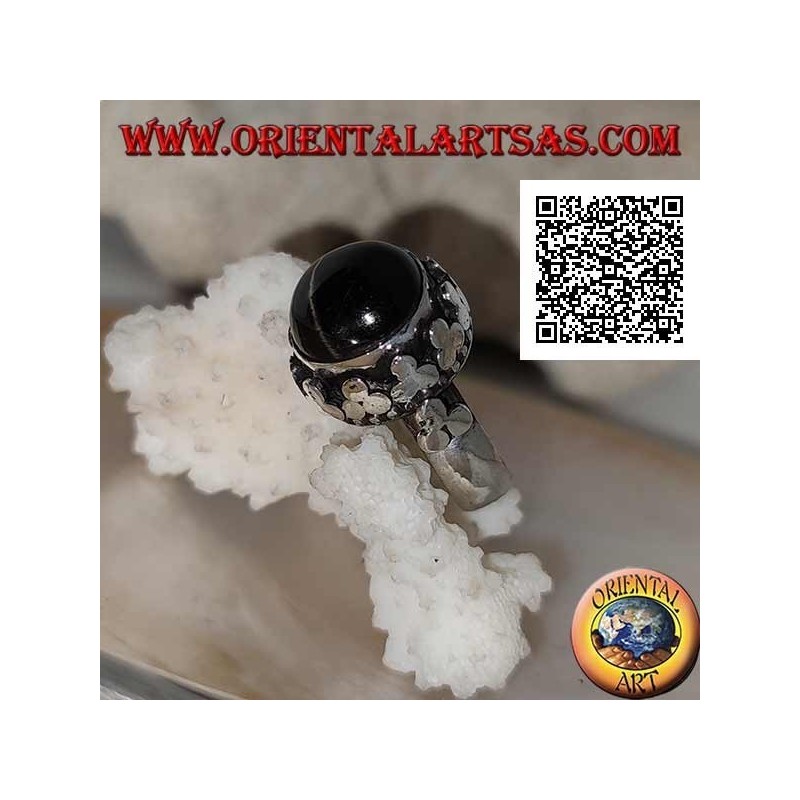 Anello in Argento 925 - Black Star (Diopside) Cabochon - Pezzo Unico Artigianale