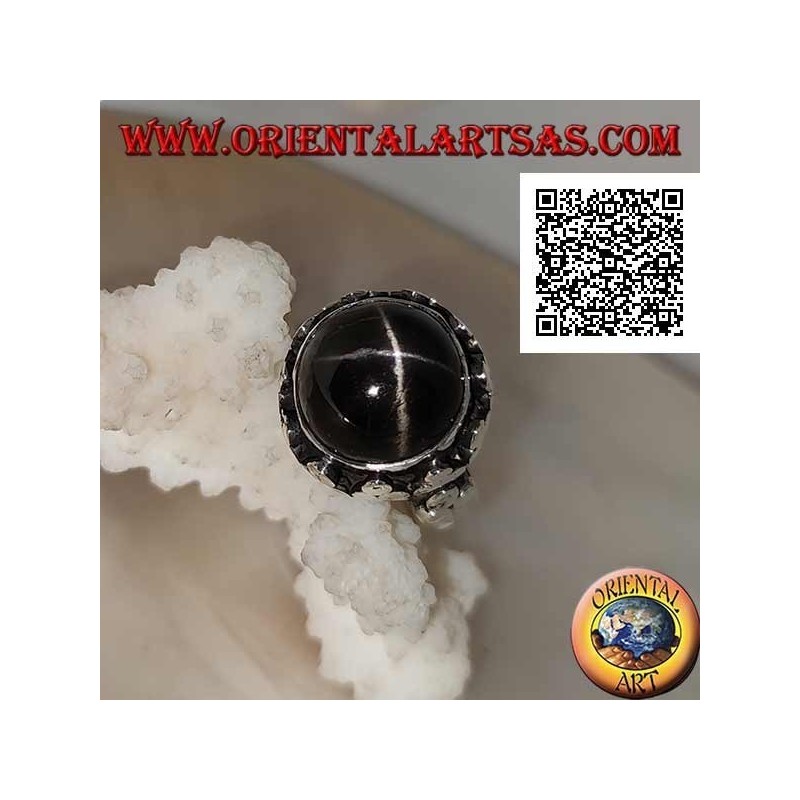 Anello in Argento 925 - Black Star (Diopside) Cabochon - Pezzo Unico Artigianale