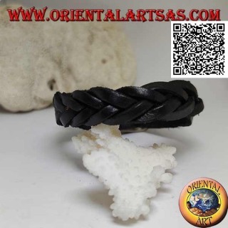 Pulsera de cuero genuino, trenza de 5 hilos con cierre de hebilla y 5 largos (negro)