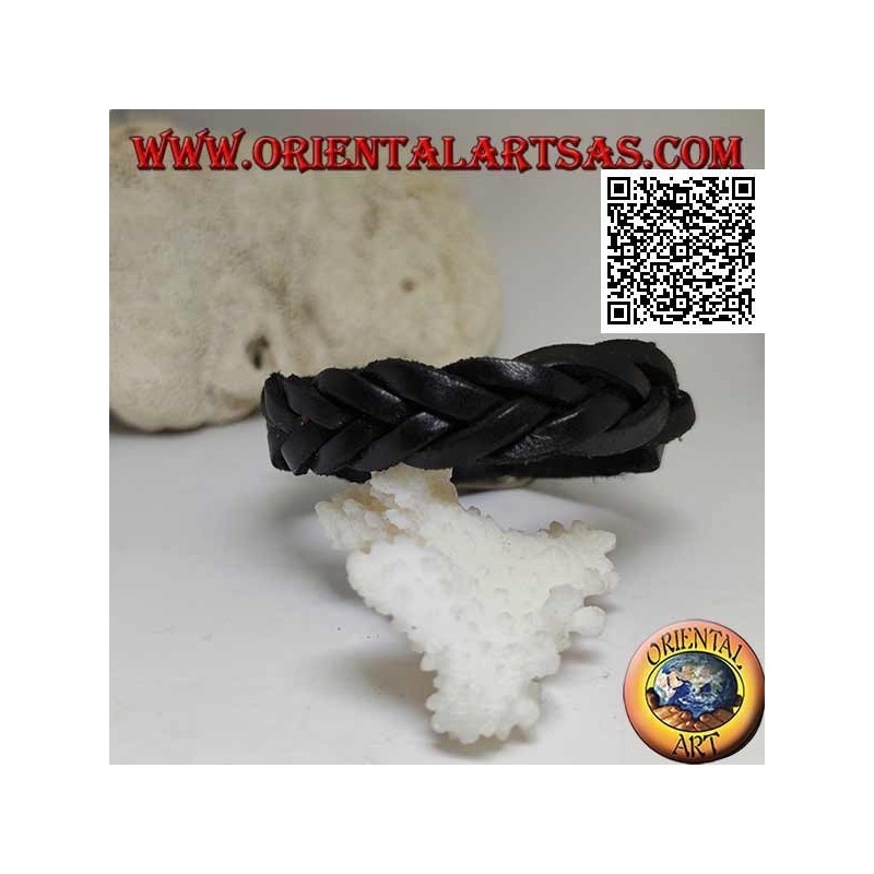 Echtes Lederarmband, 5-Strang-Geflecht mit Schnallenverschluss und 5 Längen (schwarz)