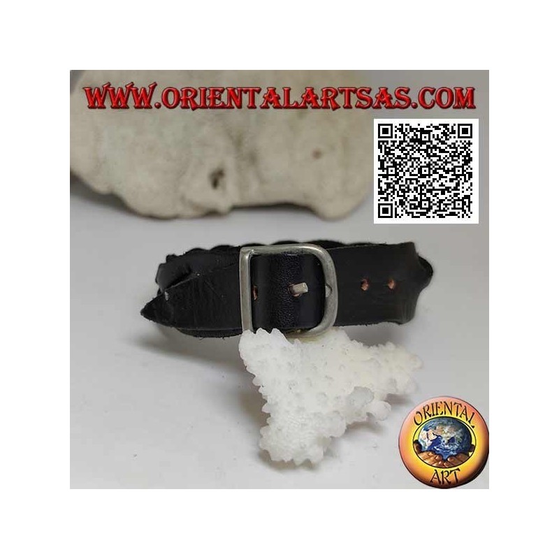 Pulsera de cuero genuino, trenza de 5 hilos con cierre de hebilla y 5 largos (negro)