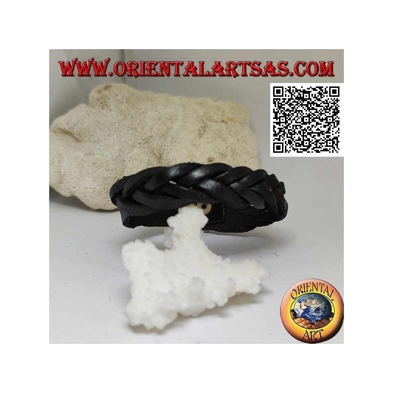 Pulsera de cuero genuino, trenza de 5 hilos con cierre de hebilla y 5 largos (negro)