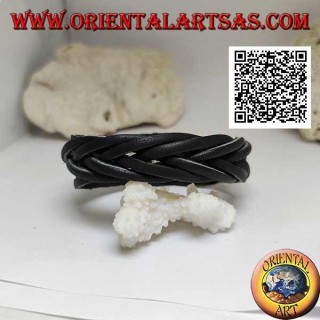 Pulsera de cuero genuino, trenza de 7 hilos con cierre de clip y 2 largos (negro)