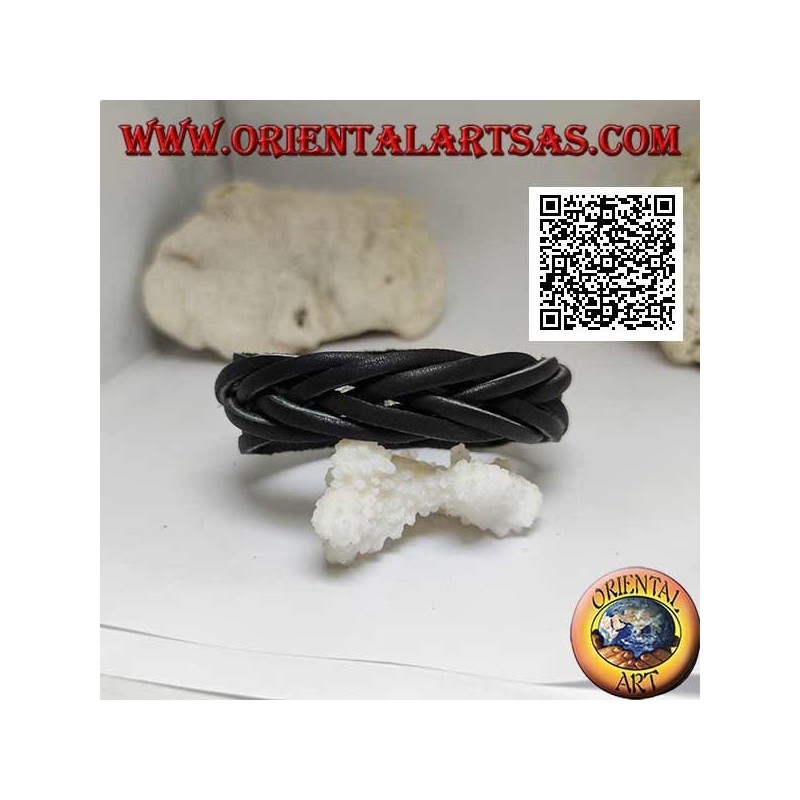 Echtes Lederarmband, 7-Strang-Geflecht mit Clipverschluss und 2 Längen (schwarz)