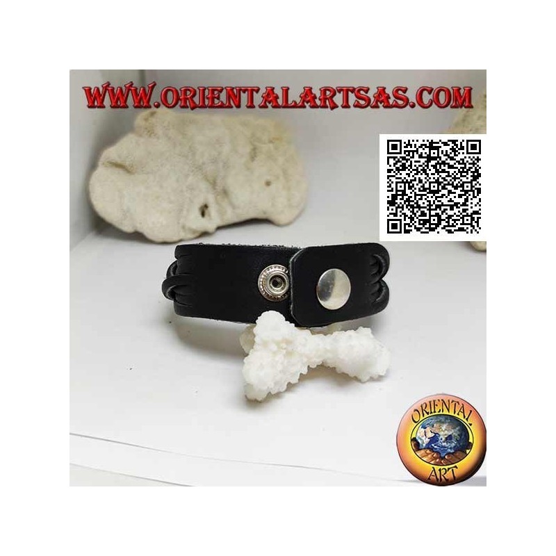 Bracciale in vero cuoio, treccia di 7 fili con chiusura a clip e 2 lunghezze (nero)