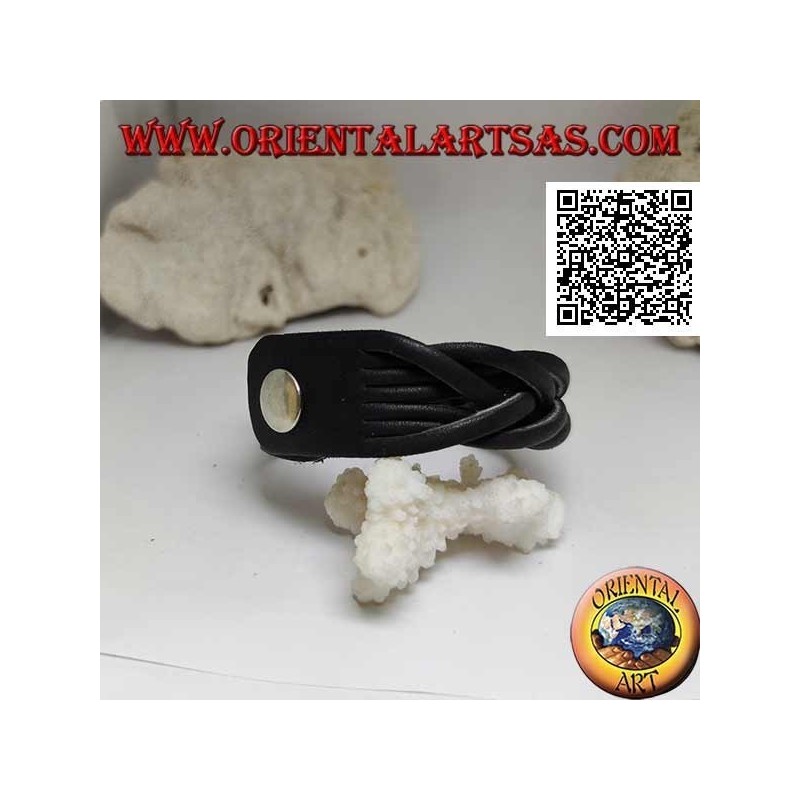 Pulsera de cuero genuino, trenza de 7 hilos con cierre de clip y 2 largos (negro)