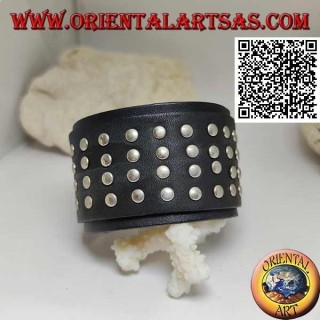 Bracelet large en cuir véritable, 4 rangées de clous sur une fermeture à clip et 2 longueurs (noir)