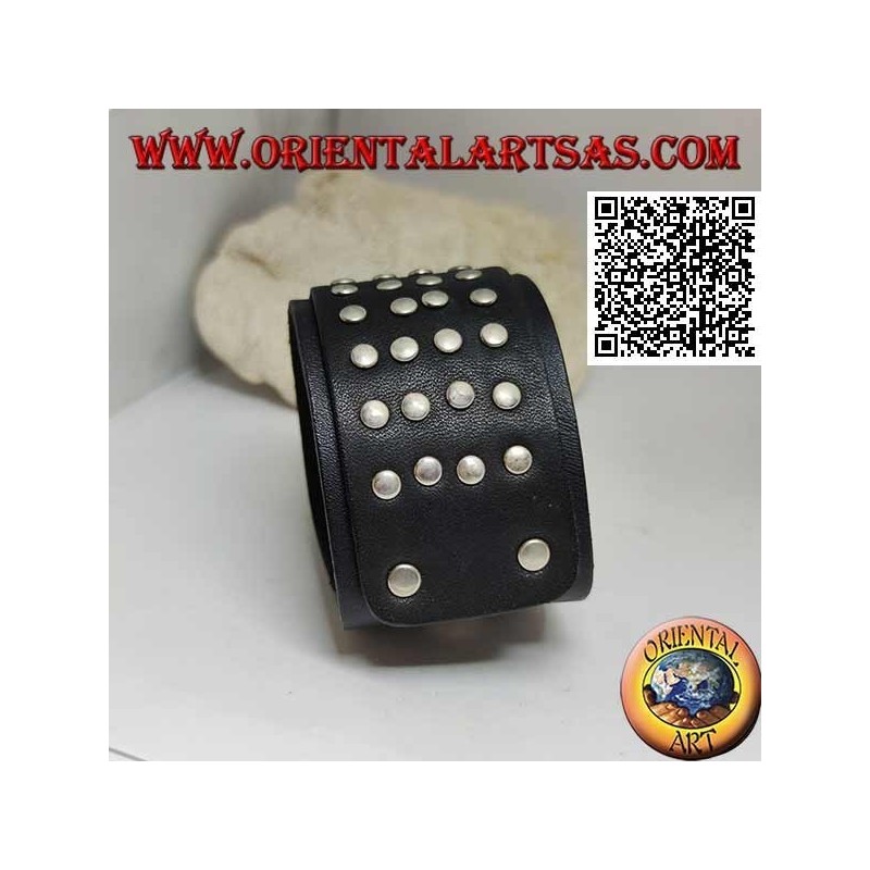 Breites Echtlederarmband, 4 Reihen Nieten an einem Clipverschluss und 2 Längen (schwarz)