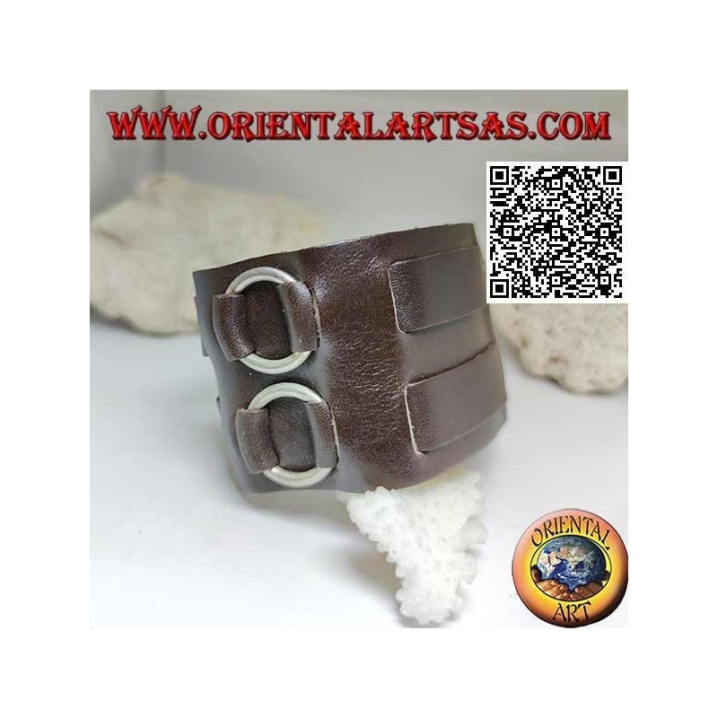 Breites Armband aus echtem Leder, Doppelband zwischen Ringen mit Schnallenverschluss und 5 Längen (braun)