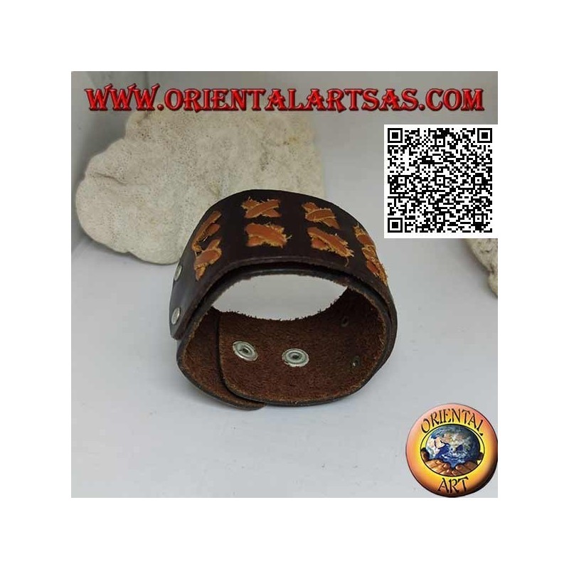 Breites Armband aus echtem Leder, X aus hellem Leder am Riemen mit Clipverschluss und 2 Längen (braun)